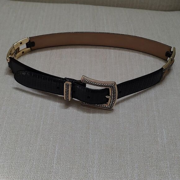 Brighton Black Snake Embossed Leather Belt Gold & Silver Buckle Loop & Links - Picture 9 of 11